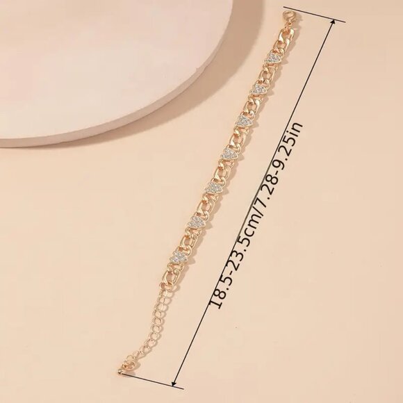 Curb Link Bracelet with Rhinestone Hearts - Picture 3 of 3